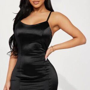Fashion Nova A Soft Serve Mini Dress - Black Satin